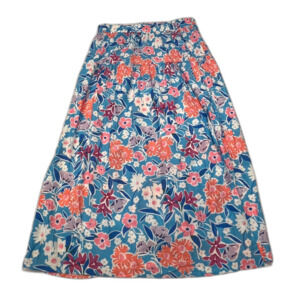 Women's Floral Maxi Skirt Blue Multicolor Elastic Waist Boho Cottagecore